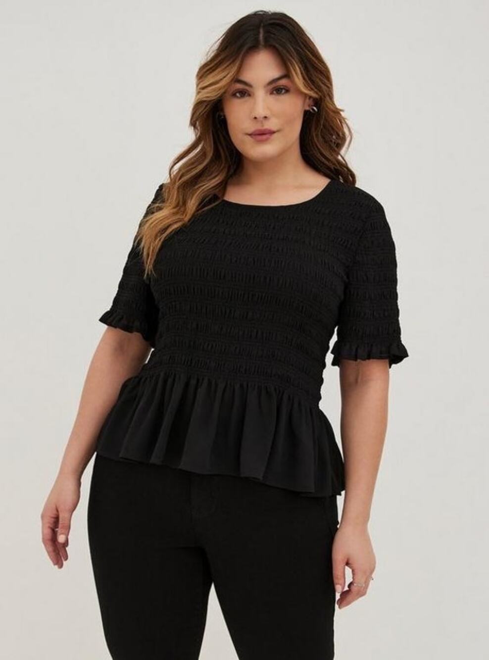 TORRID Crinkle Chiffon Black Short Sleeve Layered Hemline Top Wmns Torrid Sz 2X